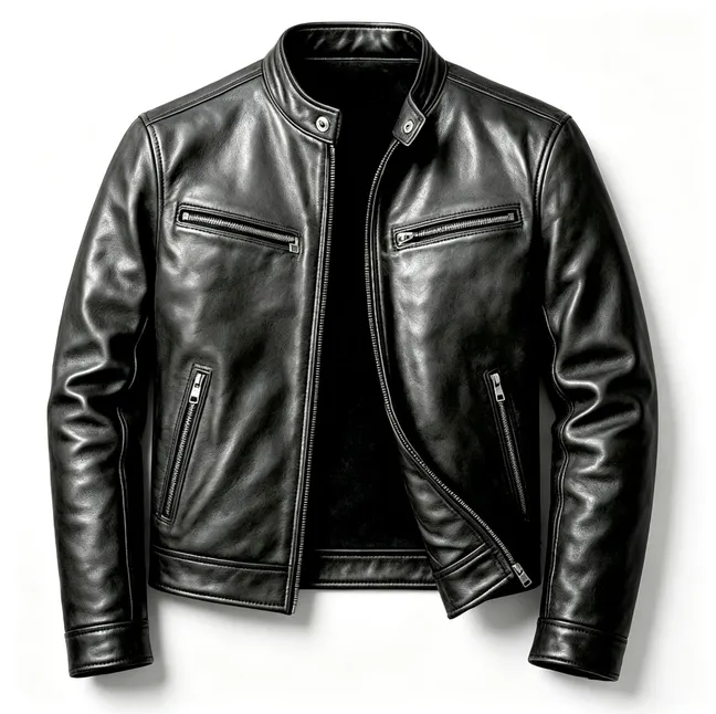 Men Classic Stand Collar Faux Leather Biker Jacket With Multi Zipper - Black