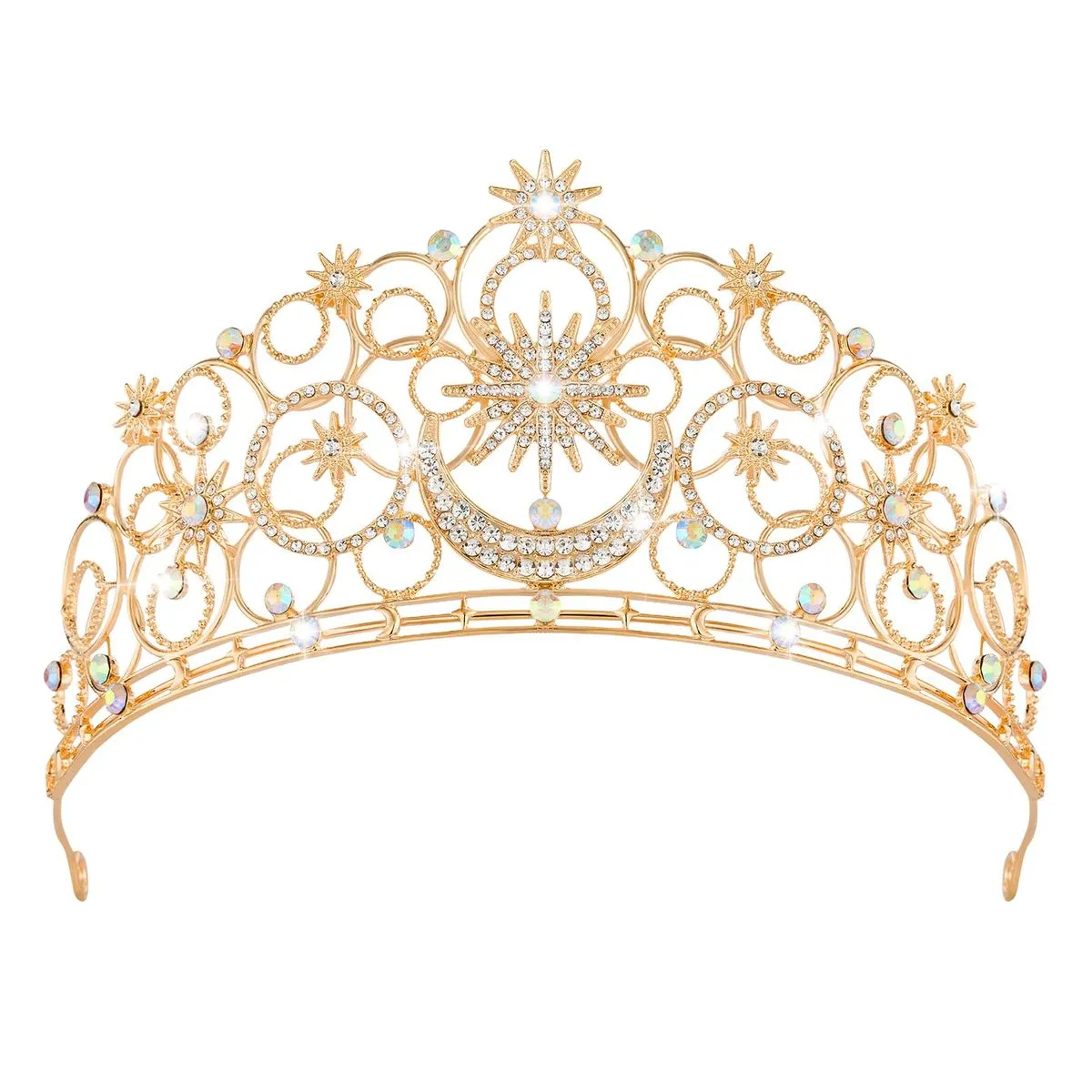 Crystal Tiara Crown for Bridal Wedding Prom Birthday Party - Gold
