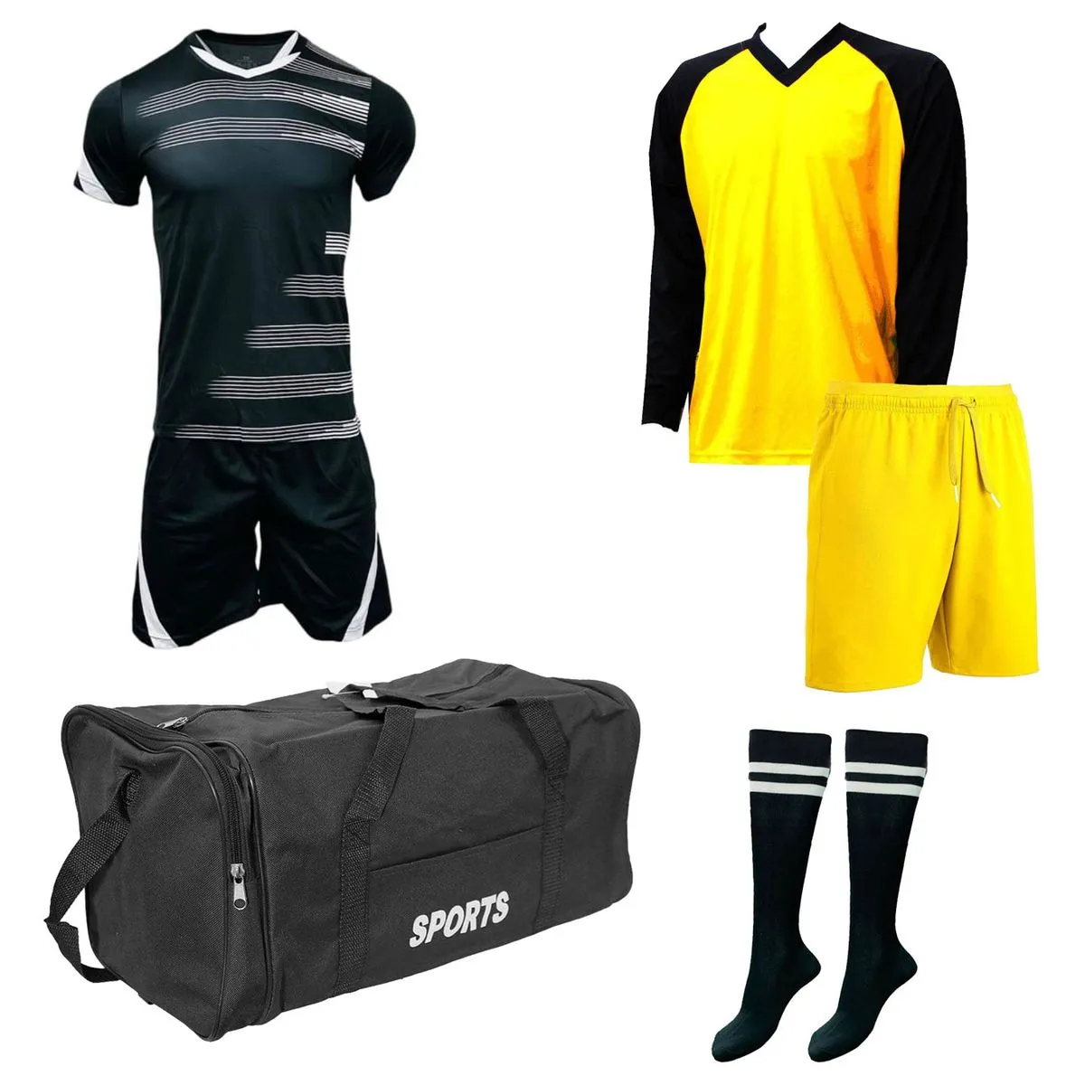 Italia Soccer Kit & Goalkeeper Set with Kit Bag - Football Kit Team of 15 - Black & White