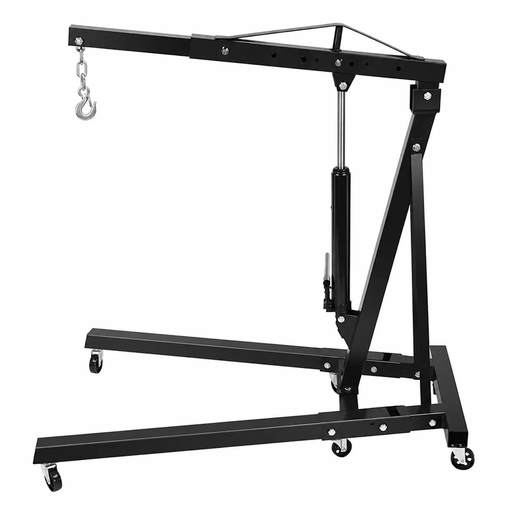 2 Ton Engine Hoist with Hydraulic Jack and Swivel Casters Black