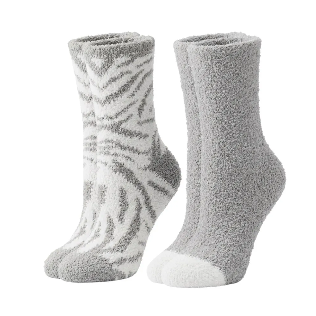 2 pairs Grey Fleece Microfiber Thermal Fuzzy Slipper Winter Sock Soft Warm