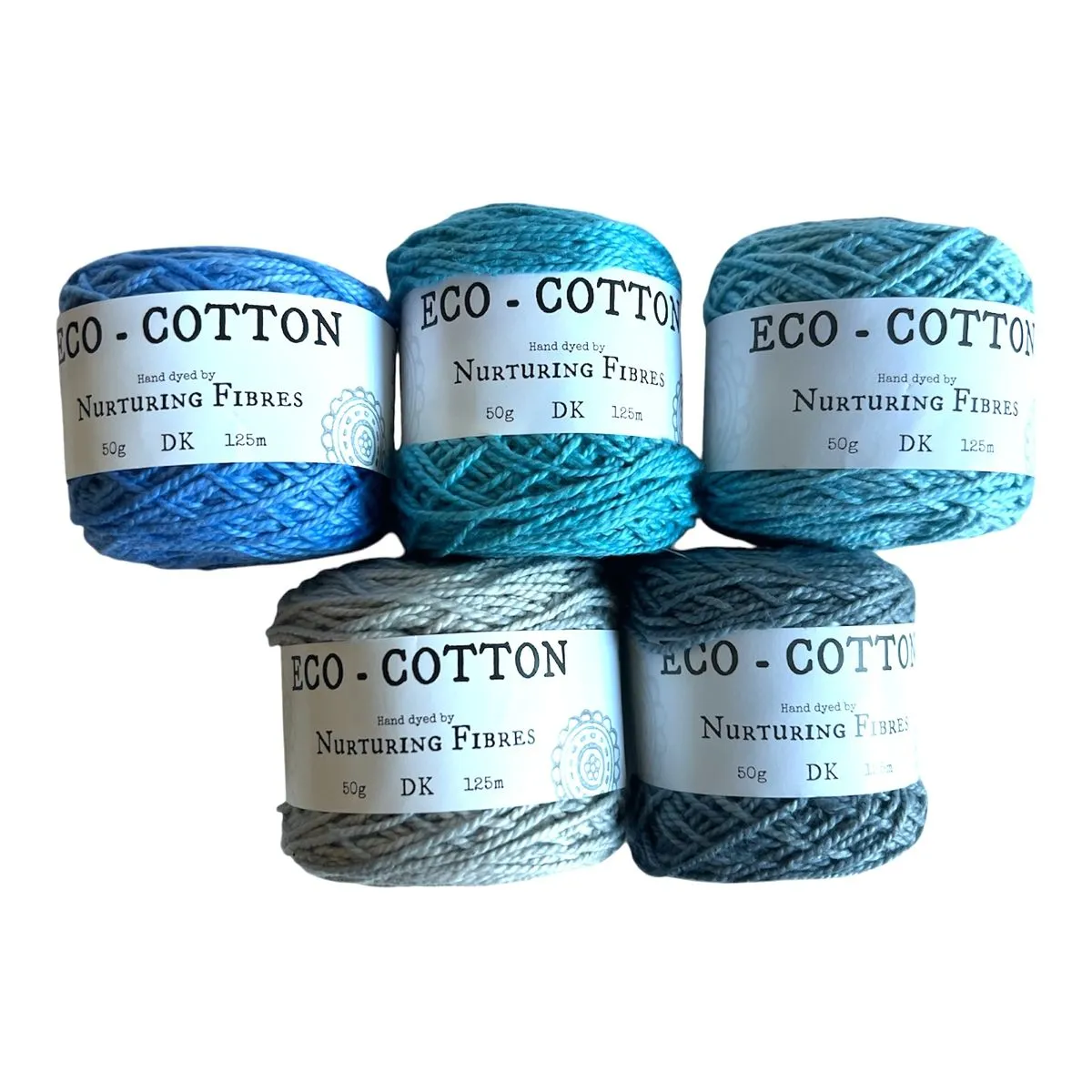 Nurturing Fibres Eco-Cotton Yarn Set 100 % DK Cotton ( 5x 50 g balls) - Blue Variety