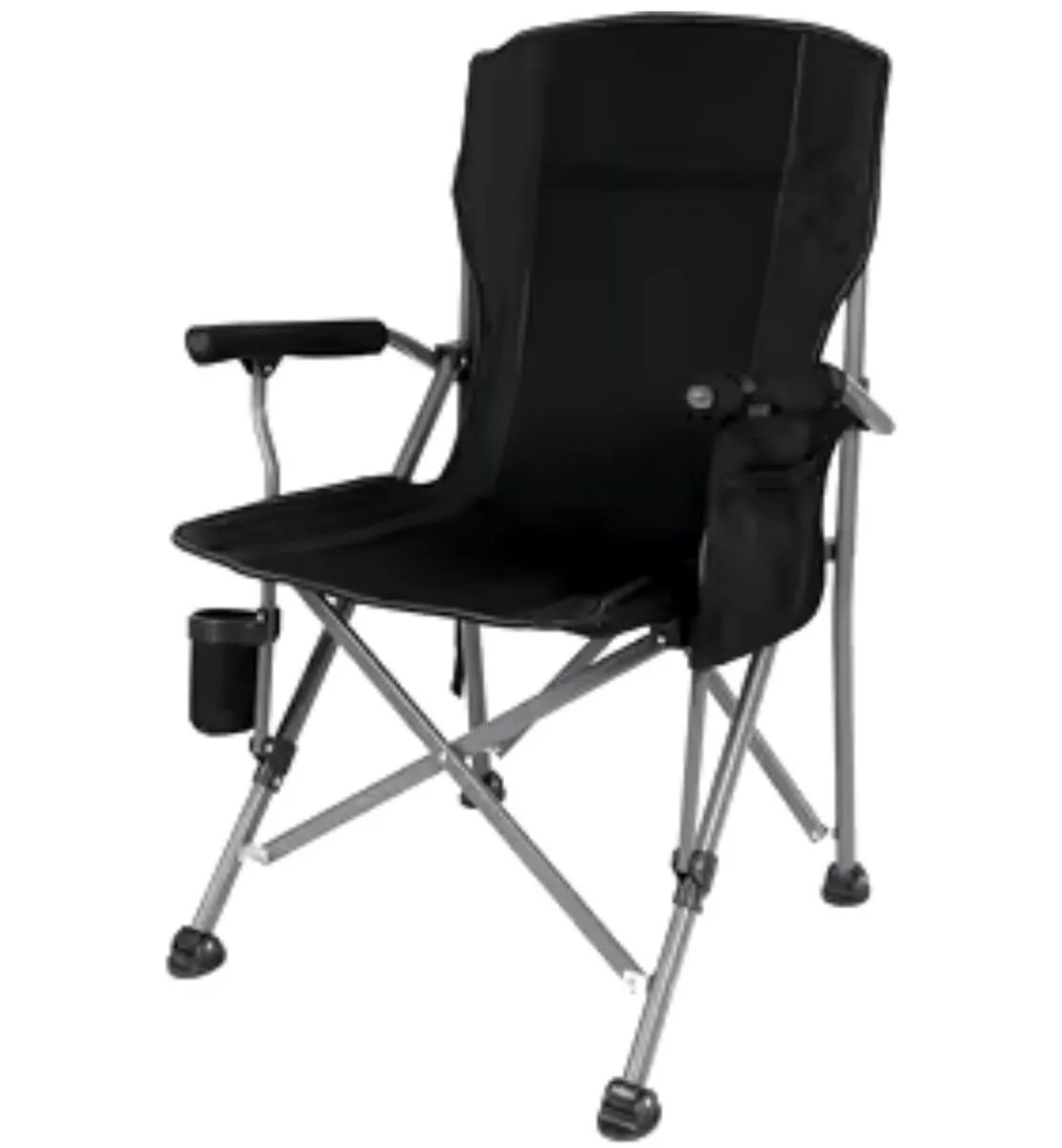 Heavy Duty Folding Camping Chair with Cup Holder, Side Pocket & Cover - Black