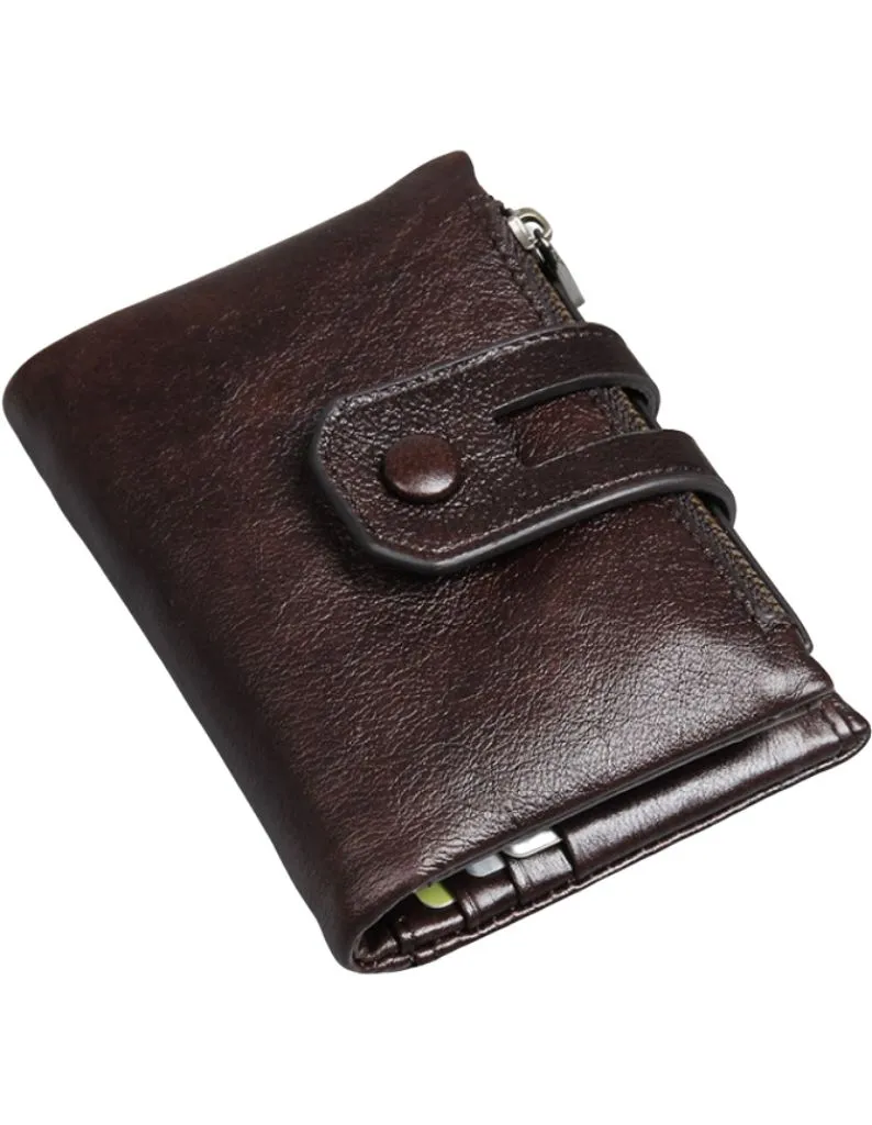 Genuine Leather Multi-Card Zipper Wallet-RFID Anti-Theft Swipe