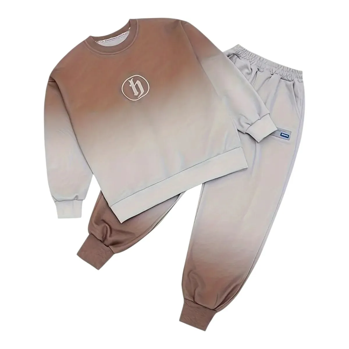 Brown Ombre Gradient Two-Piece Kids Tracksuit For Boys
