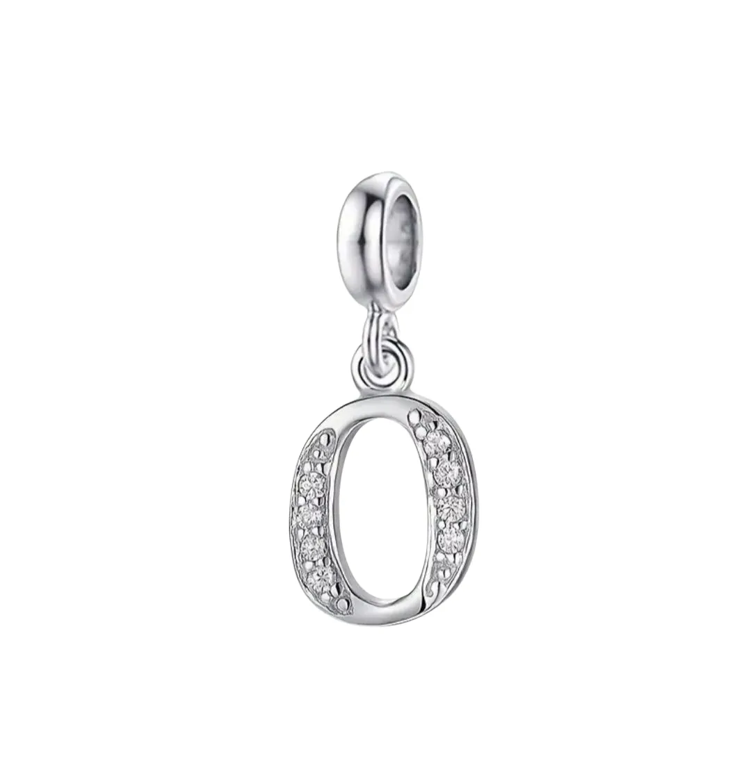 Silver Dazzling Pendant Charm ,Sparkling Alphabet Charm - Letter O