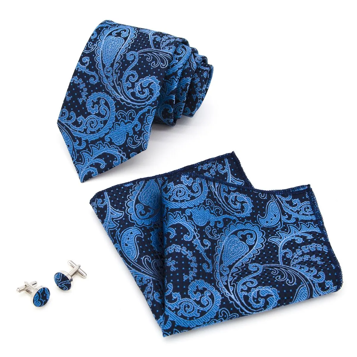 IPSTYLE Men Soft Smooth Ties Paisley Printed Necktie Business Wedding Party - Blue