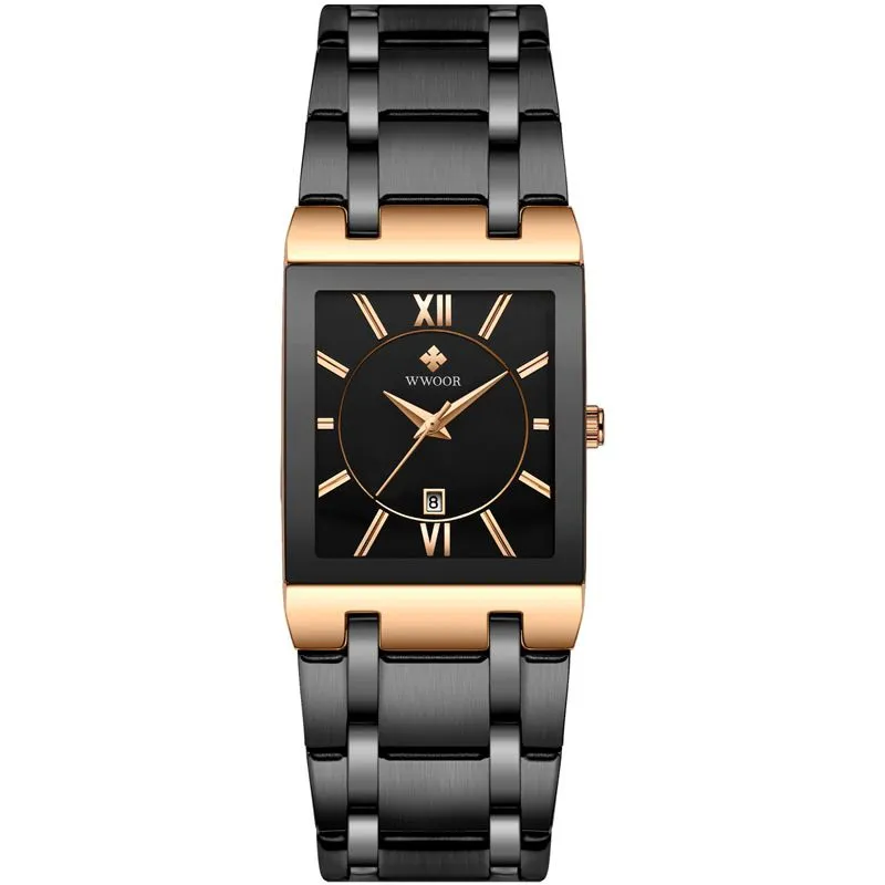 Square Men's Casual Watch with Steel Strap, Watch, Pointer, Da - Black