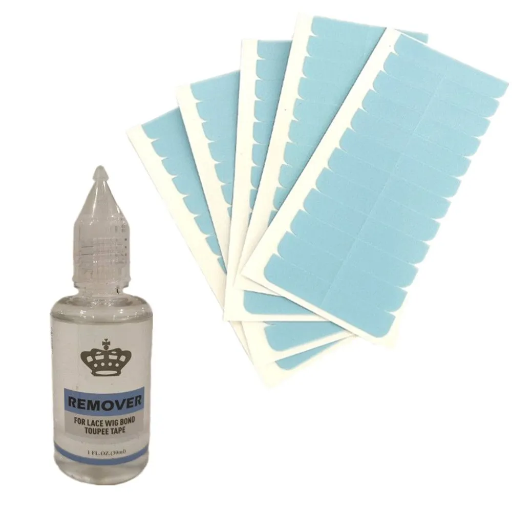 60x Replacement Tapes for Tape in Hair Extensions + Tape Glue Remover Oil - High Strength - Blue