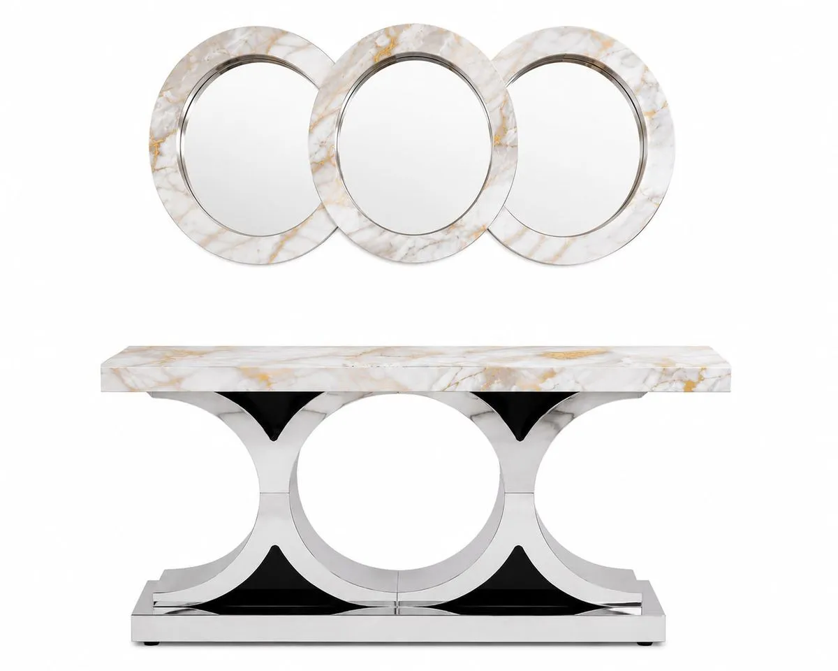 Anaya Luxury Marble Console Table with Triple Circle Mirror Set