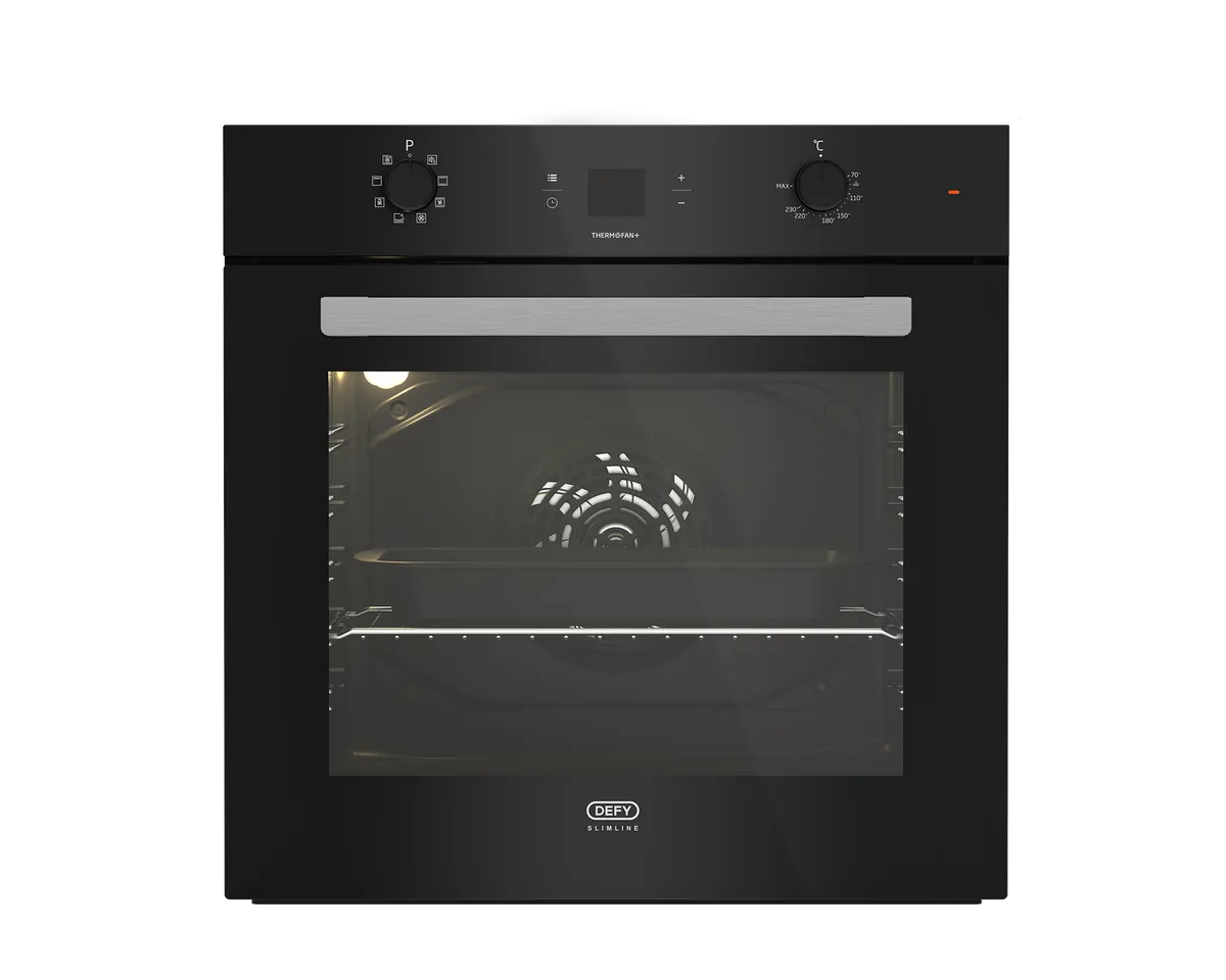 Defy 60cm Slimline Thermofan+ Eye-Level Oven DBO489E - Black Glass