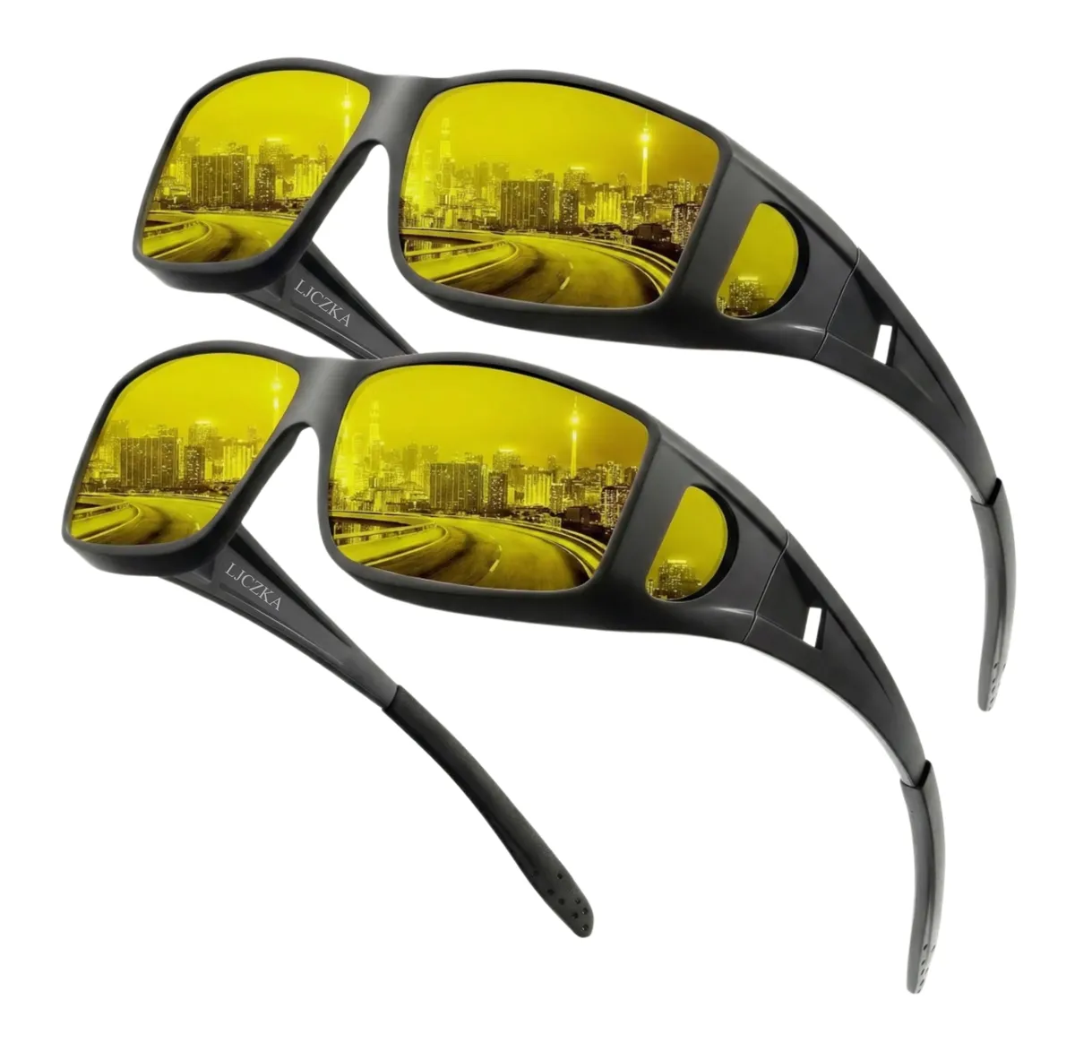LJCZKA 2 Pack Night Vision Glasses Fit Over Anti Glare Hd Lens