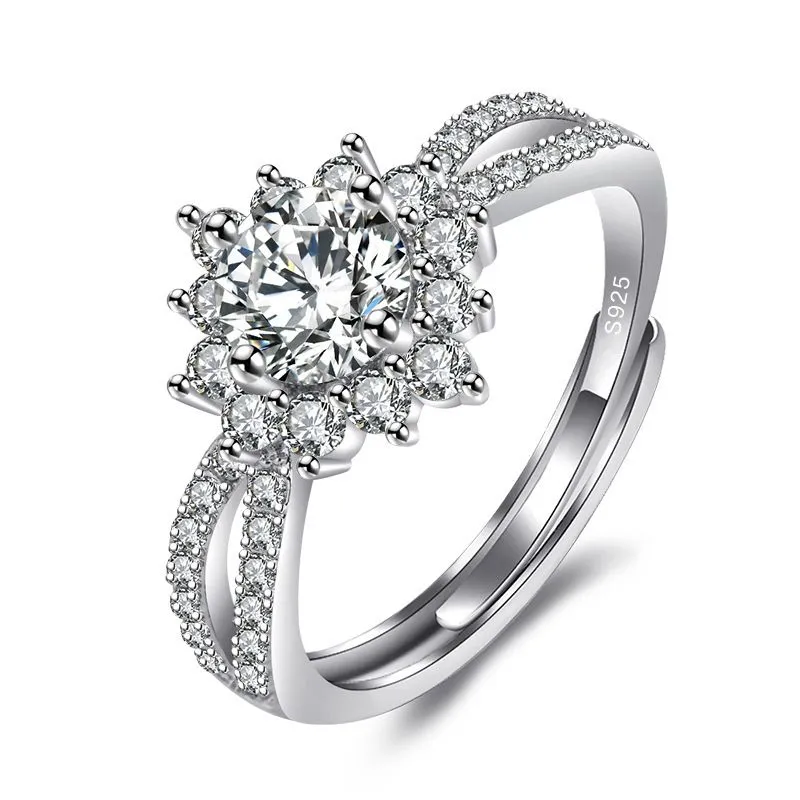 1 Carat Moissanite Four-Prong Full Diamond Engagement Ring for Women