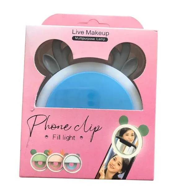 Adorable Phone Clip Ring Light in a Reindeer Design with Charging Cable - Blue