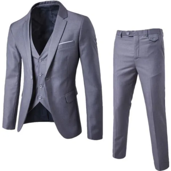 Men's 3 piece, Notched Lapel, Jacket Vest & Trousers Set - Light Grey