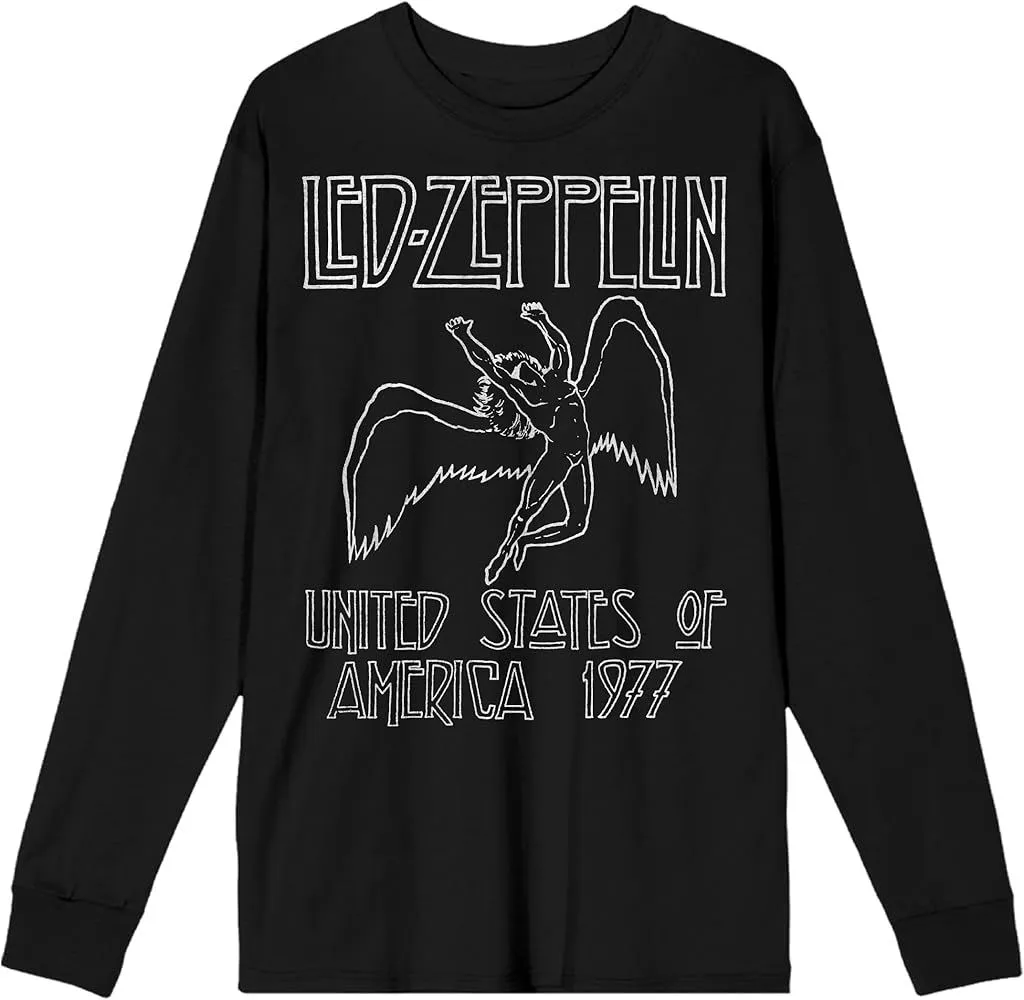 Rock Ts. Led Zeppelin Drawn Falling Icarus 1977 Tour Crewneck Sweater