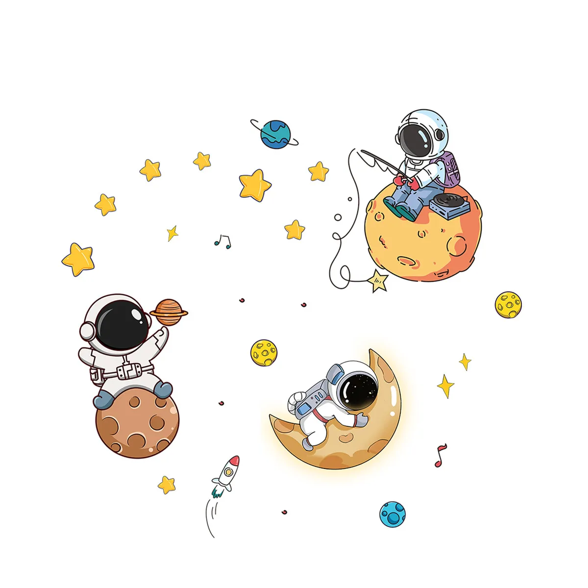 Cartoon Nursery Wall Decor For Baby Girl Or Boy, Wall Sticker For Baby Room - Astronaut In The Spac…