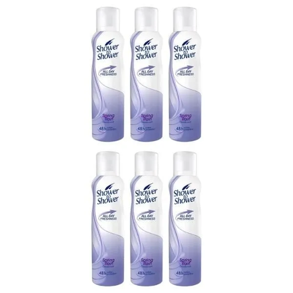 Shower To Shower - Ladies Deodorant/Spray 150ml - Spring Rain - Pack of 6