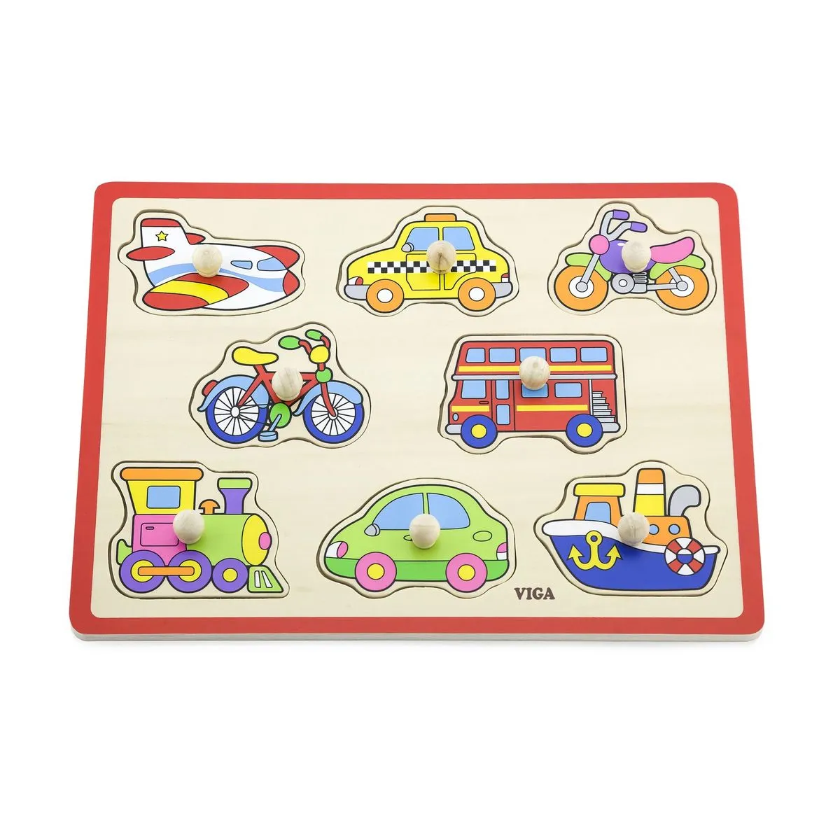 Viga Wooden Transport Knob Puzzle - 8 Piece