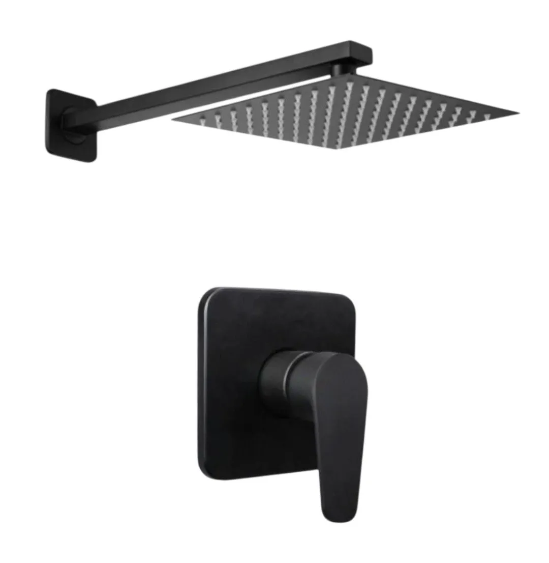 Matte Black Bathroom Rain Shower System, 3-Piece Mixer Set with Shower Arm