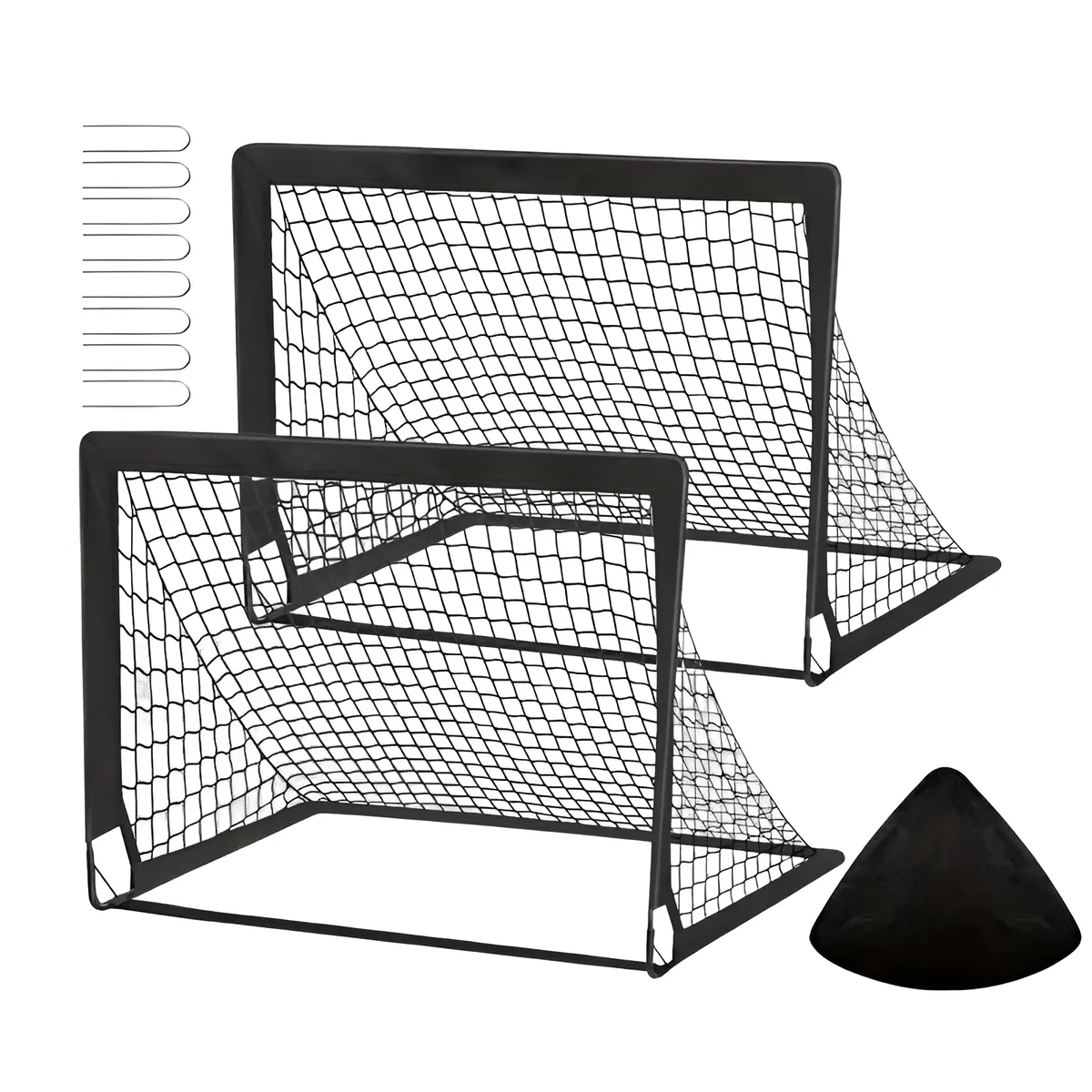 2 Piece Soccer Goal Nets Foldable Kids Soccer Nets for Football Training - Black