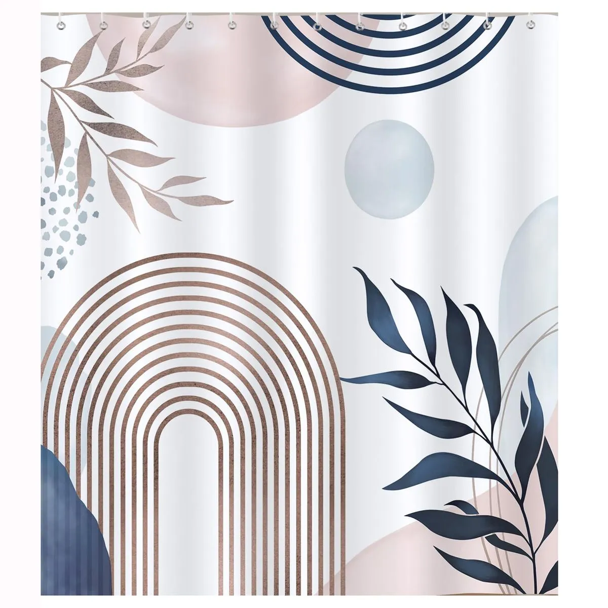Boho Shower Curtain Leaves Modern Bathroom Curtain 180 x 180 cm
