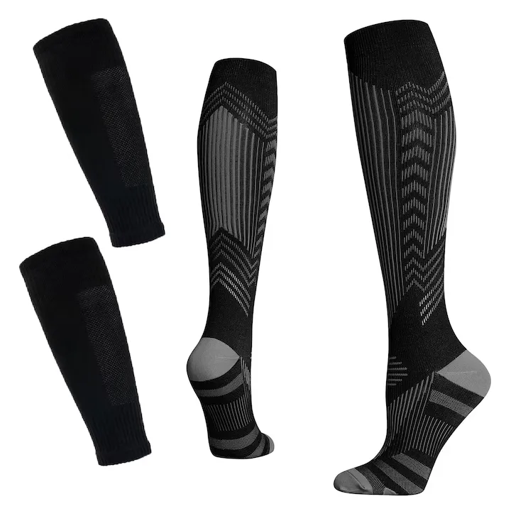 Unisex Reflective Long Compression Stockings Set,L/XL 41-44 - Black