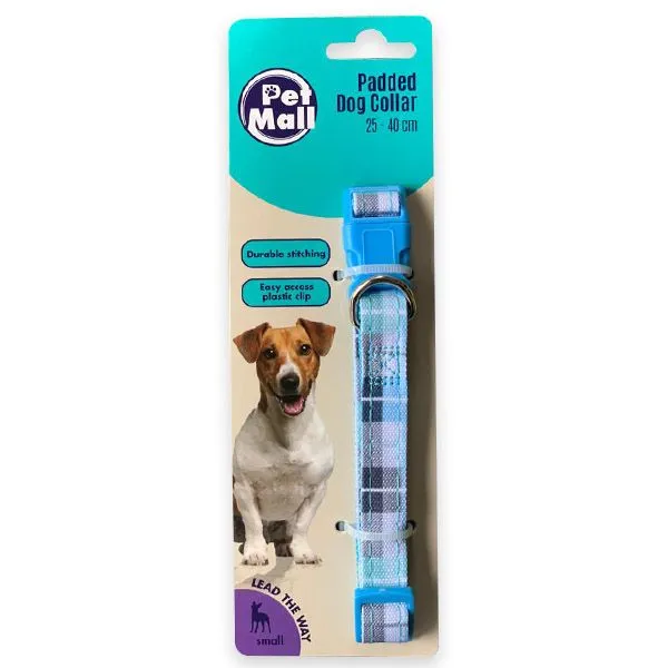 Pet Mall - Padded Dog Collar - Tartan - 25cm to 40cm - Blue
