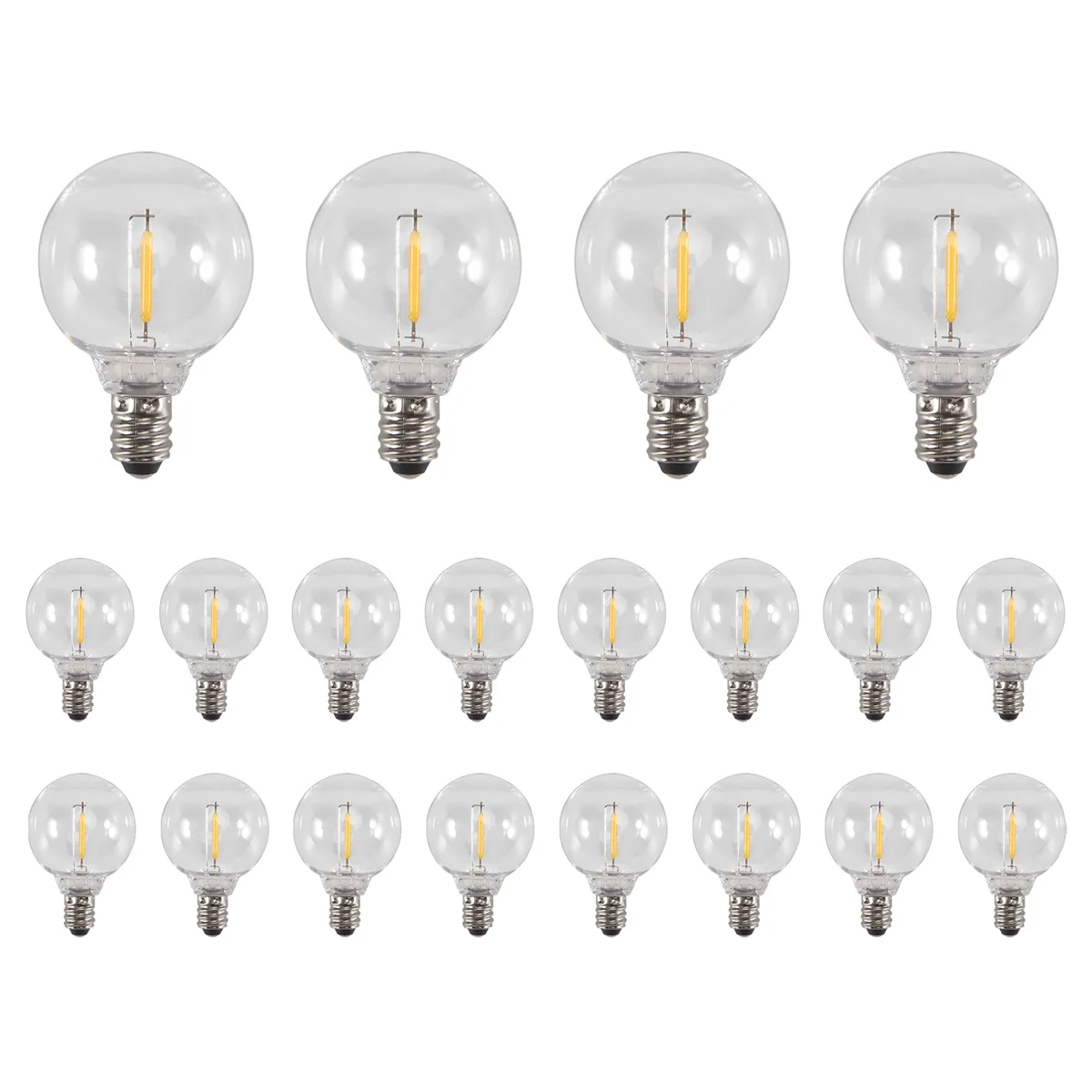 20Pcs G40 LED Light Bulbs E12 Screw Base for Solar String Lights Warm