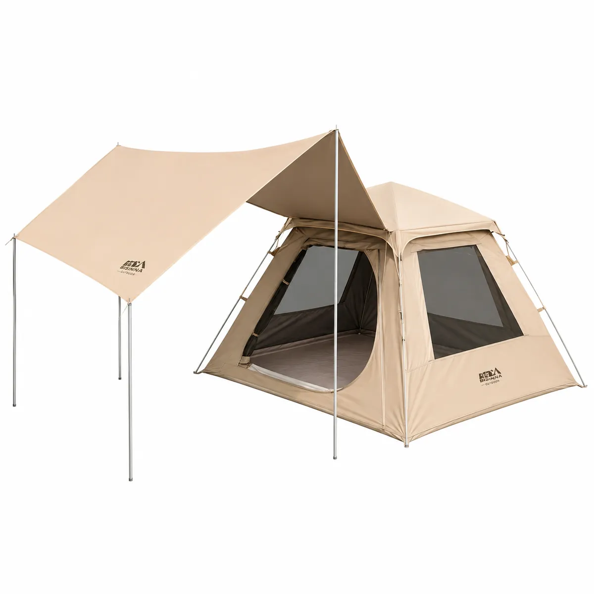 HS-128 2-in-1 Camping Tent with Canopy - Outdoor Family Shelter Tent