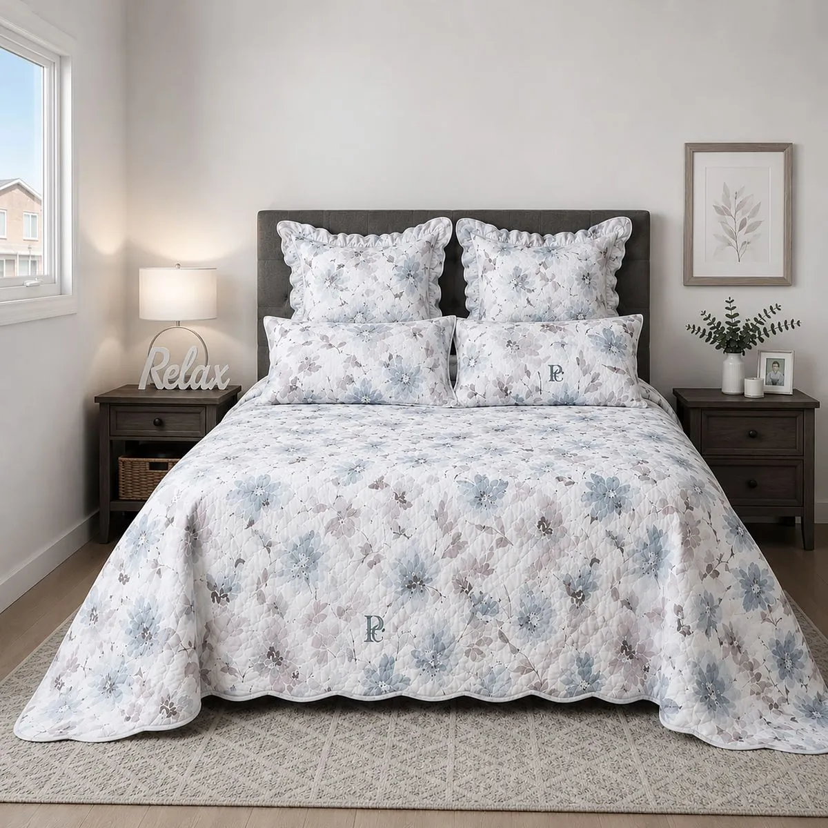 Pierre Cardin - 5 Piece Printed Scalloped Quilt Set - 260x230cm - Serra