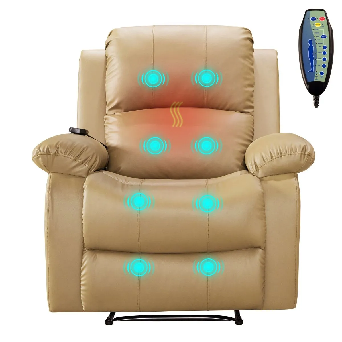 Manual Recliner Armchair Electric Massage & Heat Couch PU Sofa Lounge Chair - Beige