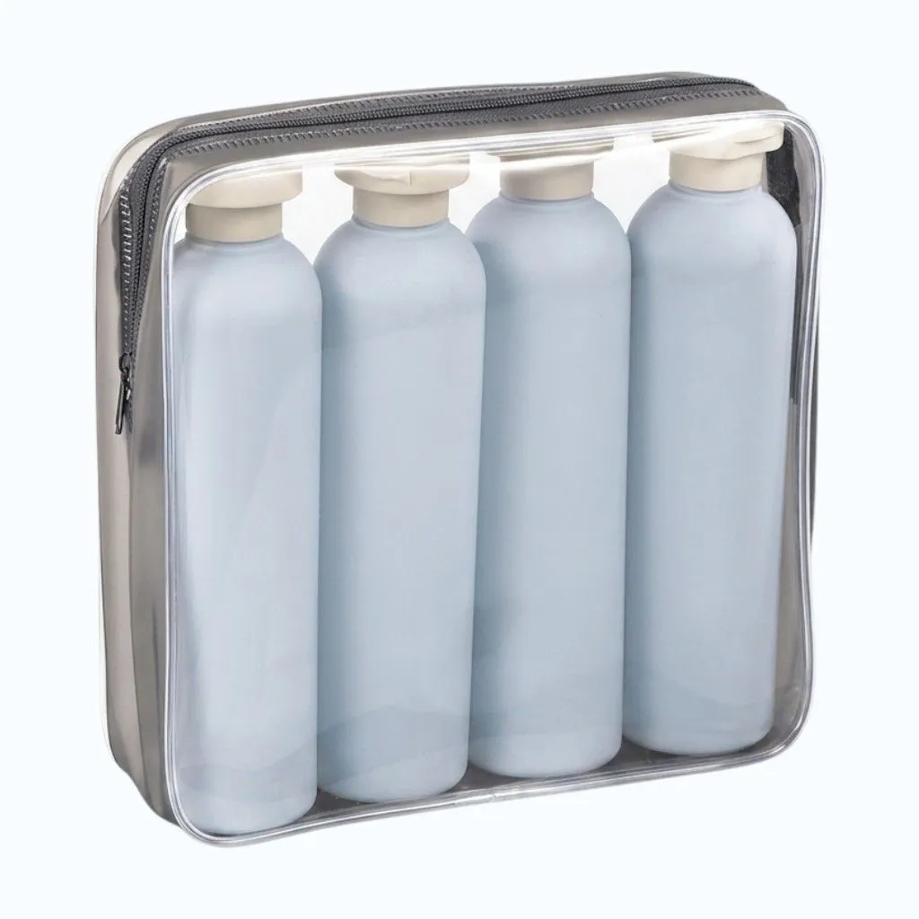 Set Of 4 Travel Bottle Set With Clear Toiletry - Blue