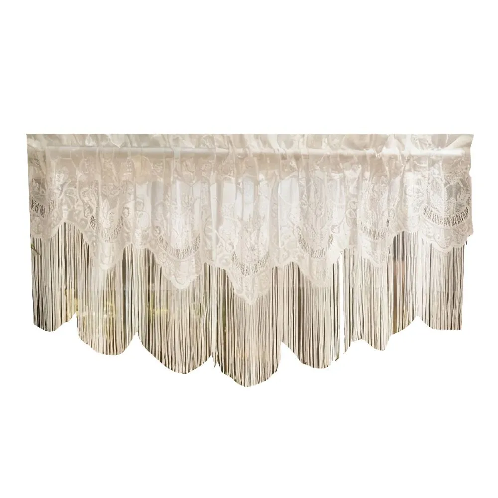 Decor White Handmade Fringe Lace Curtain Sheer -150cm