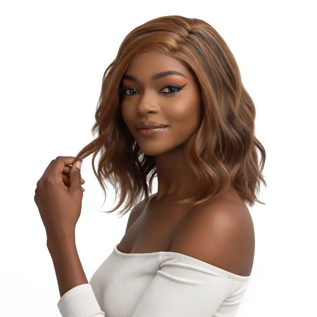 12" Short Bob Ombre Brown T-Part Lace Front Wig Pre-Cut Natural Looking