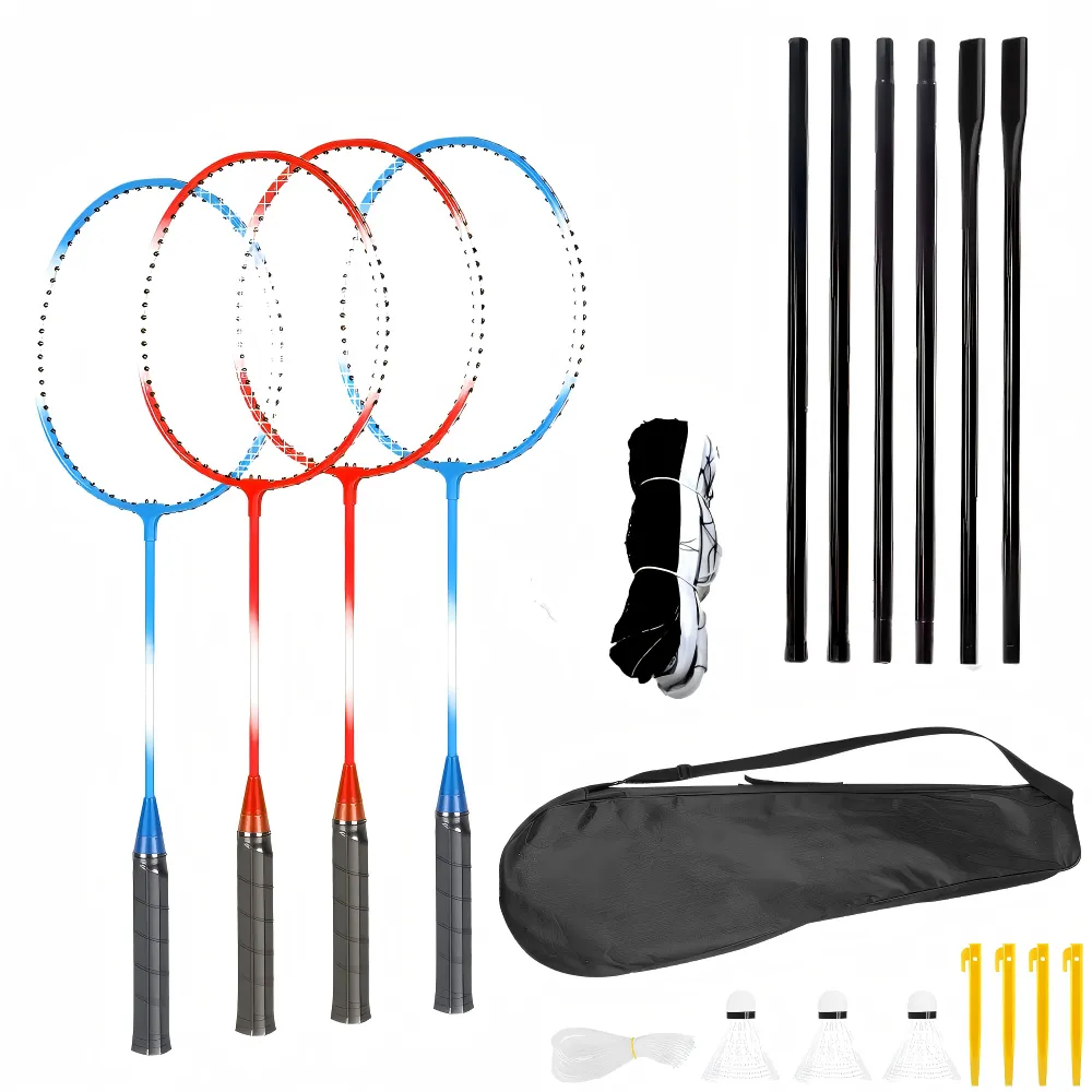 4-Person Badminton Kit with Rackets, Shuttles and Carry Bag for Beginners