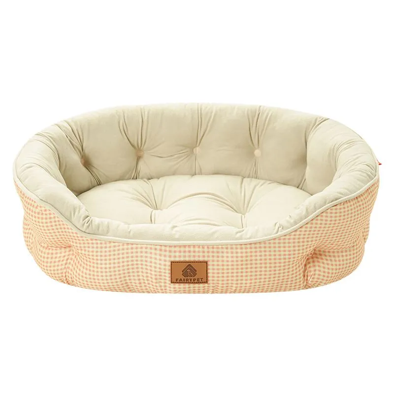 Pet Bed Plaid Neck Support Warm Anti-Slip For Pets