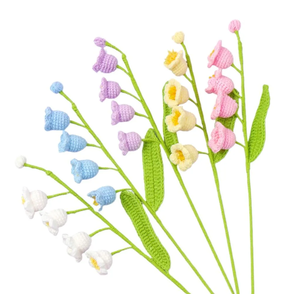 5Piece Artificial Flower Orchids Handmade Wool with 4 Flowers Branches