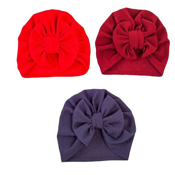 Baby Girl Turbans- Set of 3 Turbans - Red, Maroon & Navy Blue