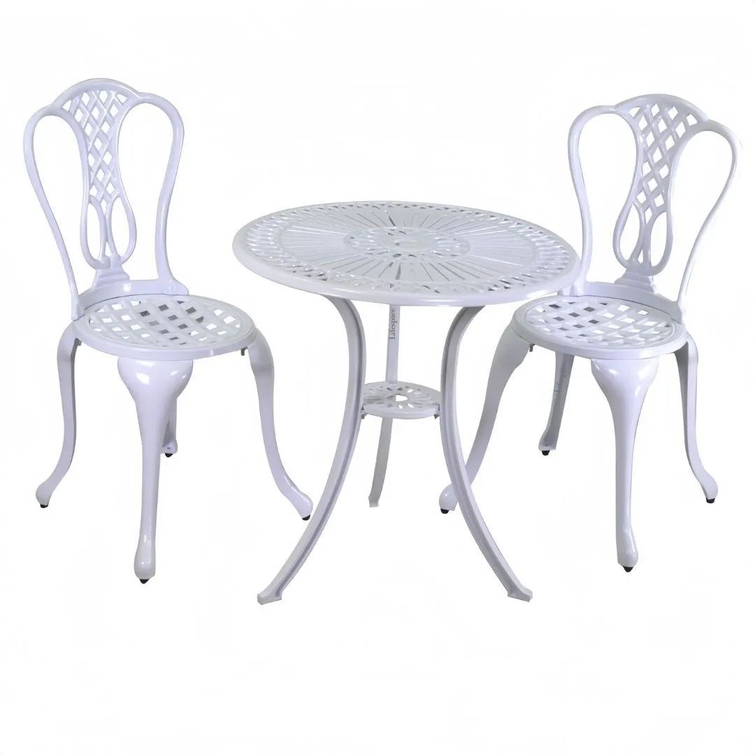 Lifespace Cast Aluminium 3 Piece Bistro Patio Garden Set with Curved Back - Bronze - White