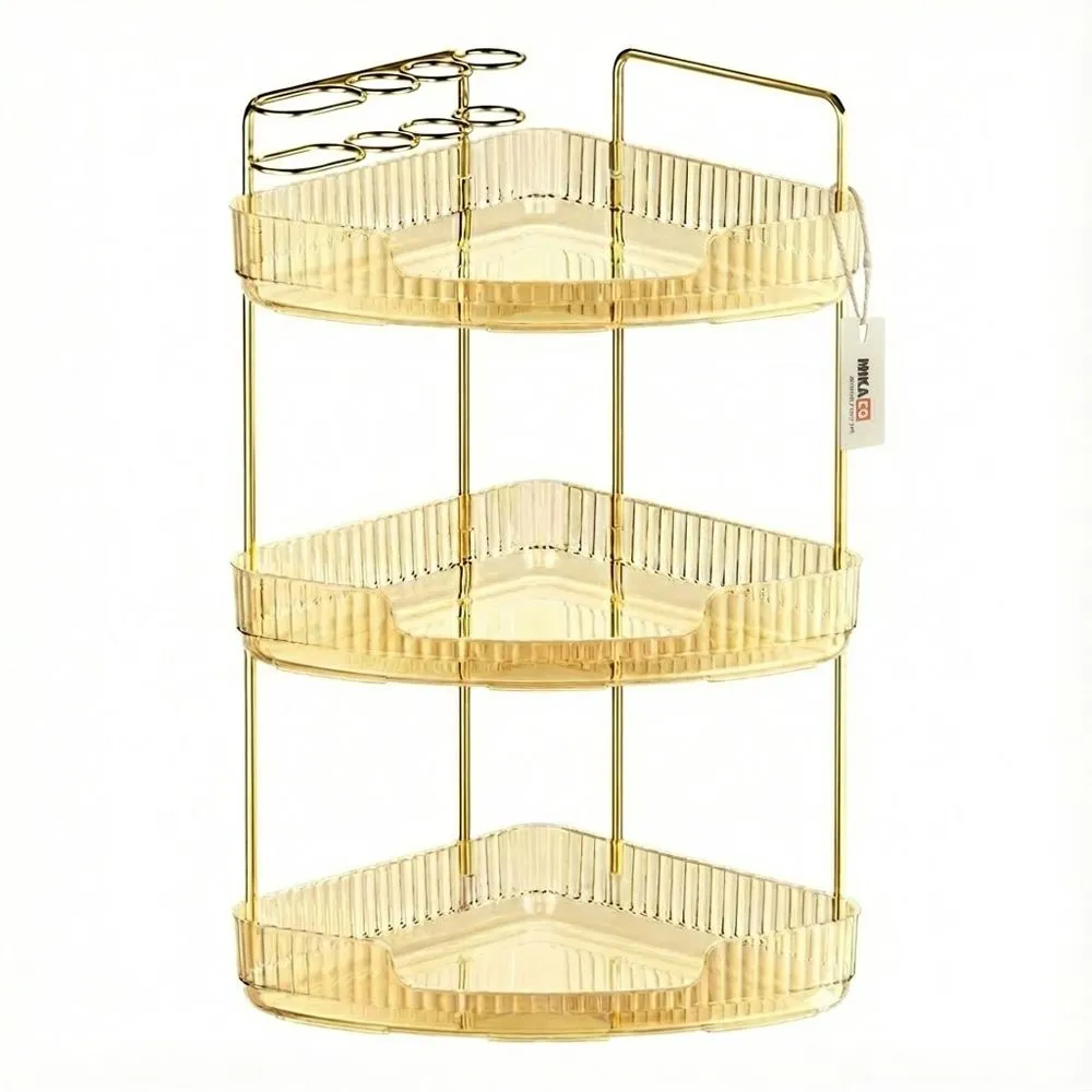 MIkaco Corner Countertop/Vanity/Makeup Organizer Cosmetic Storage Rack - Gold