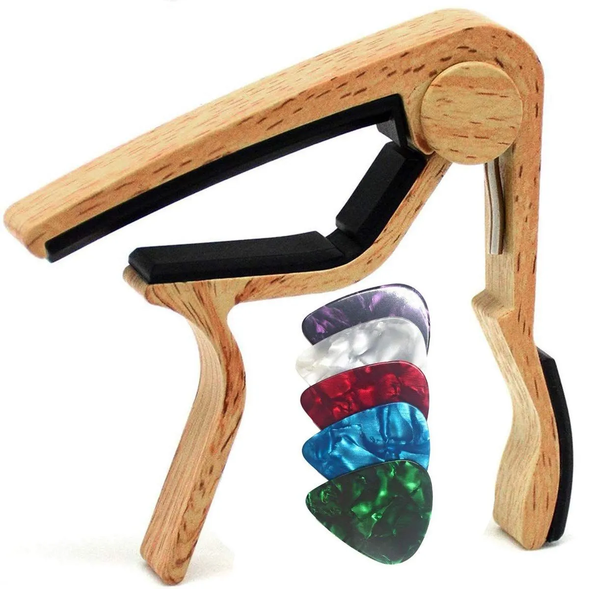 Guitar Capo for Acoustic and Electric Guitar with 5 Picks -  Burlywood Color