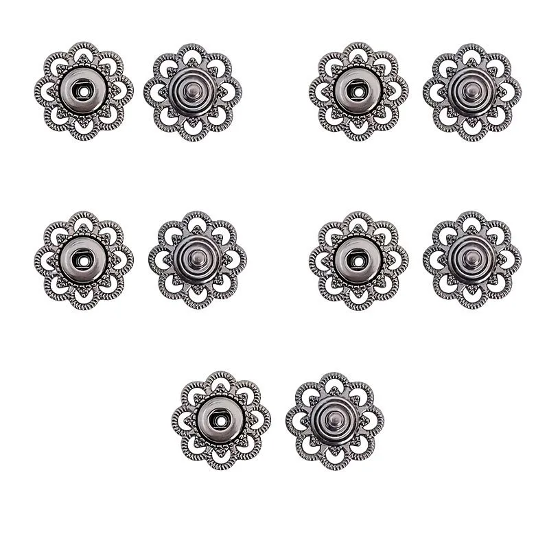 10Pcs Metal Snap Buttons | Flower Sew-On Fasteners For Clothing & Bags