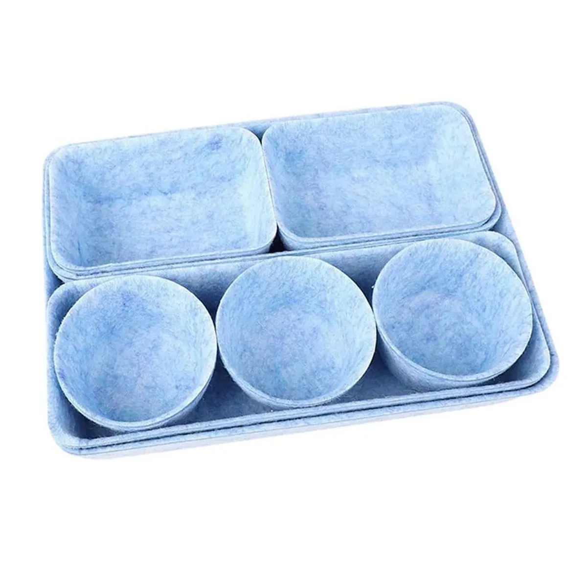 8 Pcs Felt Drawer Organizer Tray Office Desk Dividers Storage Boxes - Blue