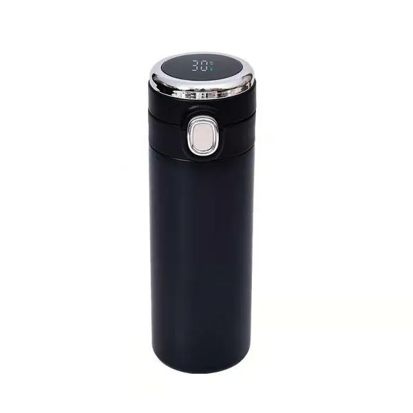 Water Bottle Vacuum Flask Coffee Cup Temperature Display Steel - Black