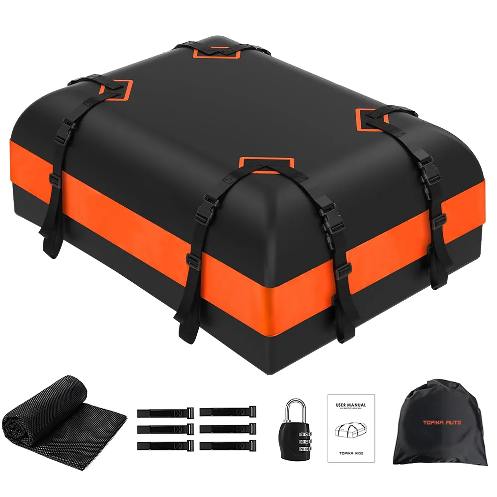 TopikaAuto - 840D Waterproof Car Roof Luggage Bag Carrier Bag, 425L/568L - Orange - 425L