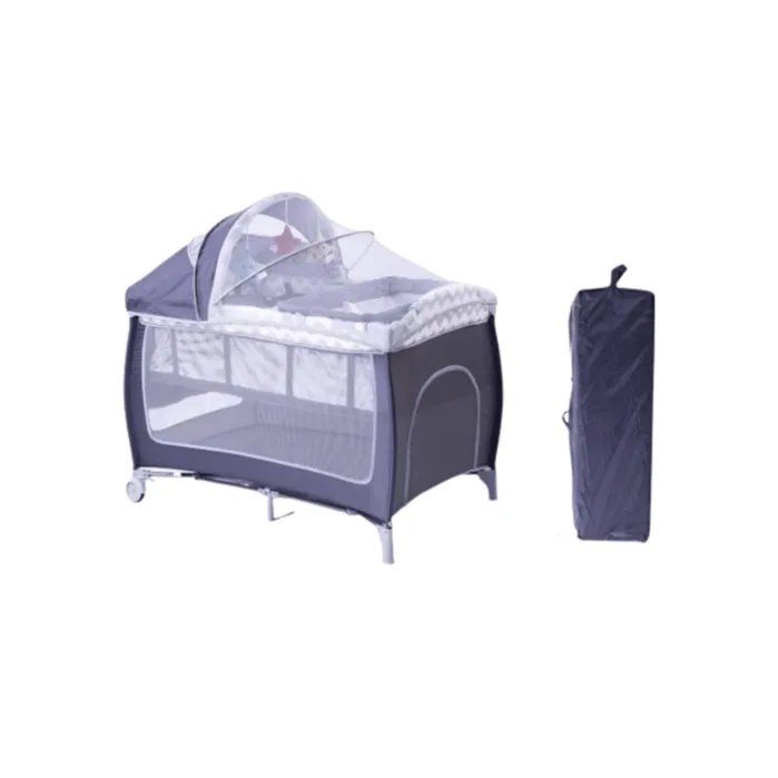 Portable Baby Travel Cot with Wheels, Foldable Baby Crib - Grey