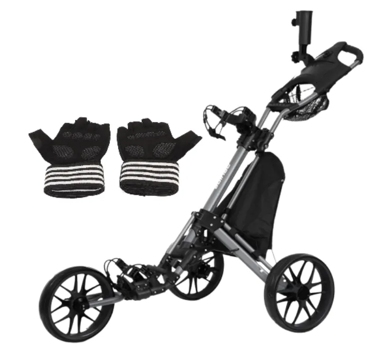 Expees - 3 Wheel Golf Push Cart/ Trolley with Brake Plus Hand Gloves