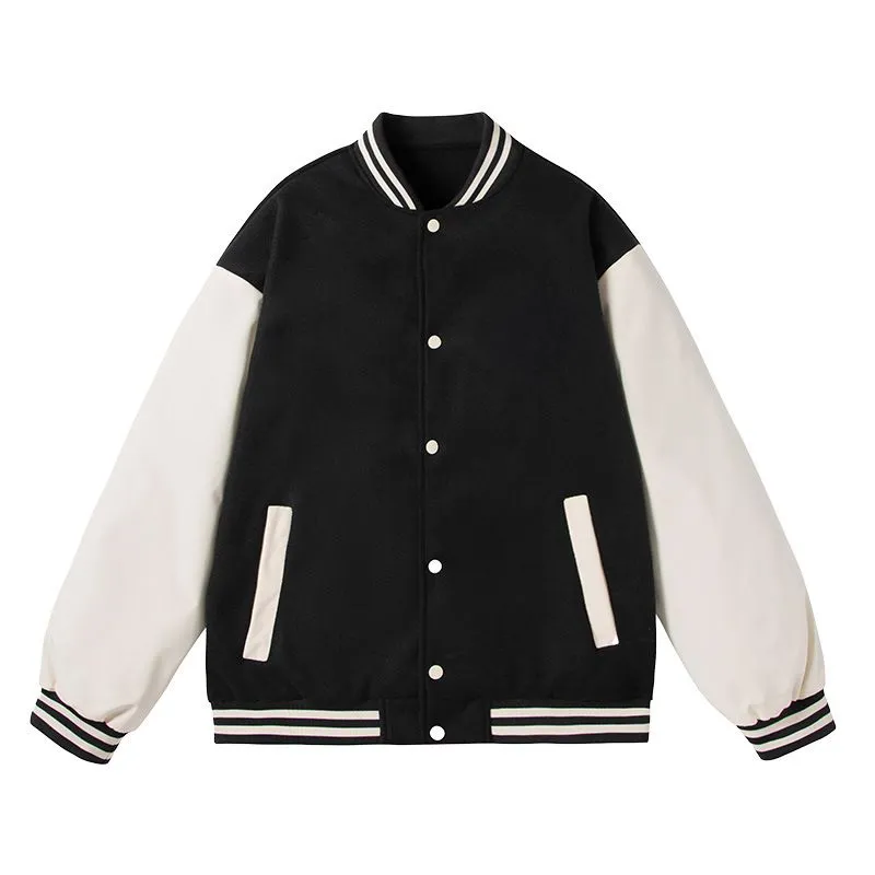 Black And White Color Block Baseball Varsity Jacket