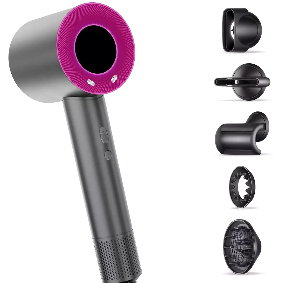 Professional Leafless Strong Hair Dryer With 5 Styling Attachments - (GC) - Rose Pink